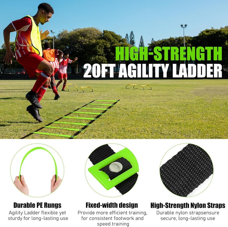 BORNEW Agility Speed Training Equipment Set, Football Practise Set with 20ft Agility Ladder, 12 Cones, 4 Adjustable Hurdles, Jump Rope, Parachute, for Basketball, Soccer, Football, Kids, Youth, Adults - Image 4